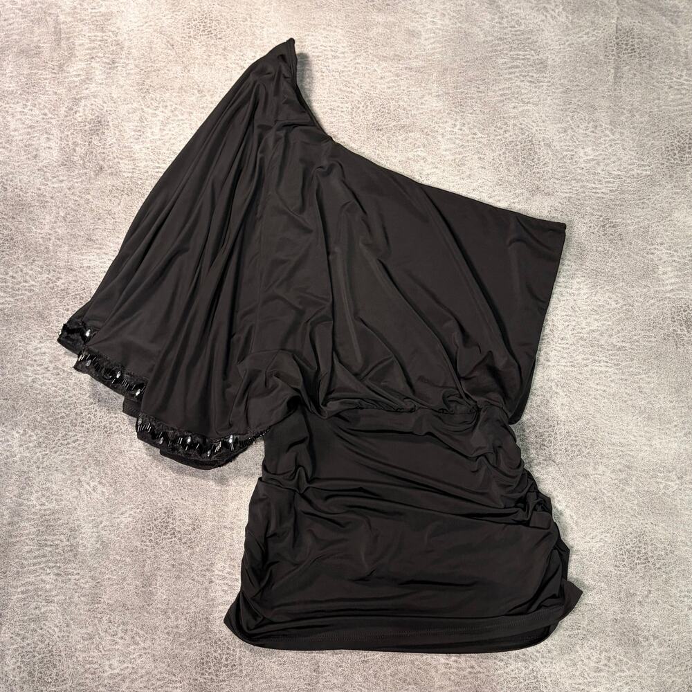 Black One Shoulder Draped Blouse